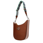 Brown leather Valentino Garavani crossbody bag with adjustable strap and signature logo details.
