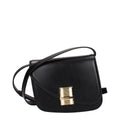 Black leather Salvatore Ferragamo crossbody bag with adjustable strap and gold-tone hardware, featuring a sleek, structured design.