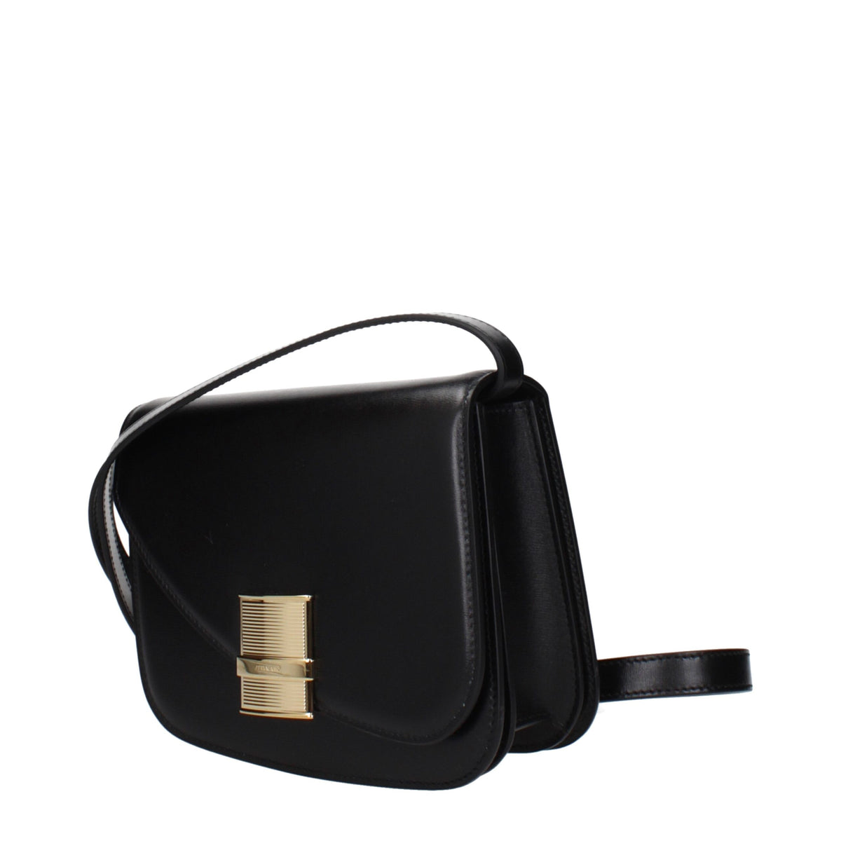 Salvatore Ferragamo black leather crossbody bag with sleek design and adjustable strap, featuring subtle branding details.