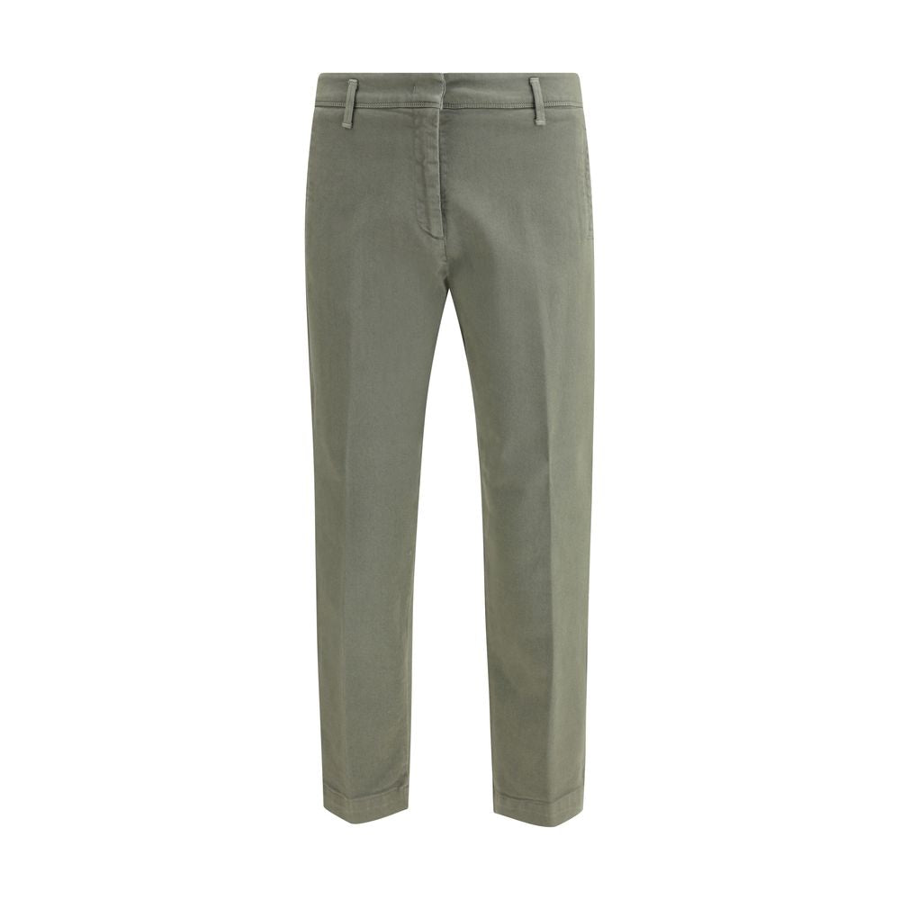 Cruna Green Cotton Casual Pants Cruna
