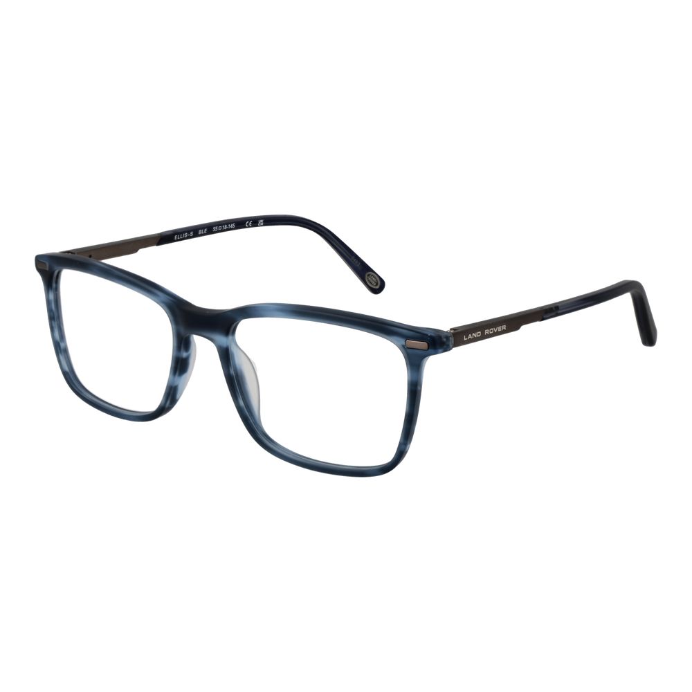 Land Rover blue acetate and metal glasses frames with clear lenses, stylish and modern eyewear design.