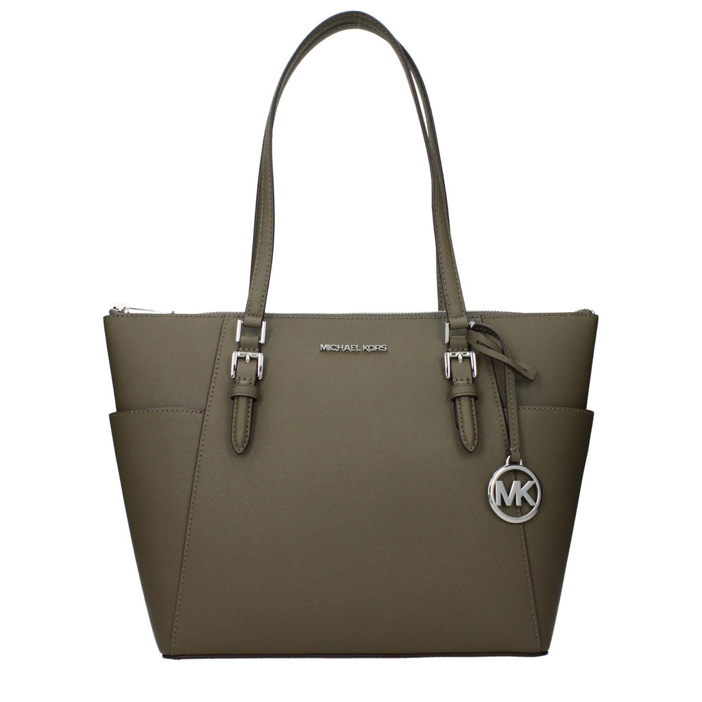 Green leather Michael Kors shoulder bag with gold-tone hardware and adjustable strap, stylish accessory for everyday wear.