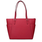 Michael Kors red leather shoulder bag with gold-tone hardware and adjustable strap, stylish accessory for everyday use.