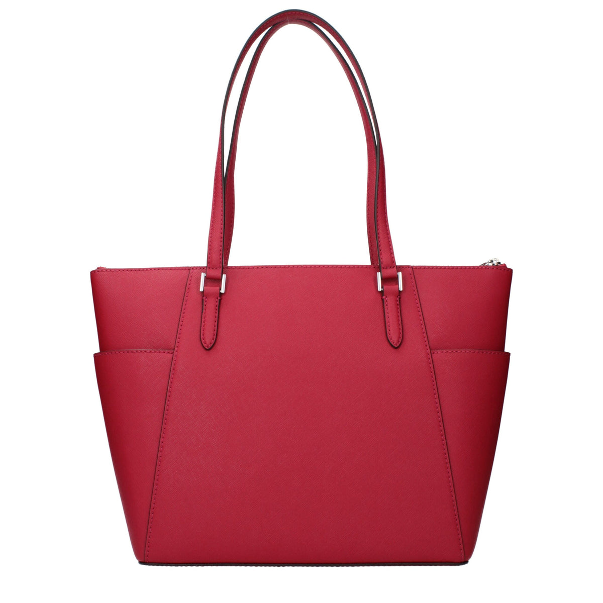 Michael Kors red leather shoulder bag with gold-tone hardware and adjustable strap, stylish accessory for everyday use.