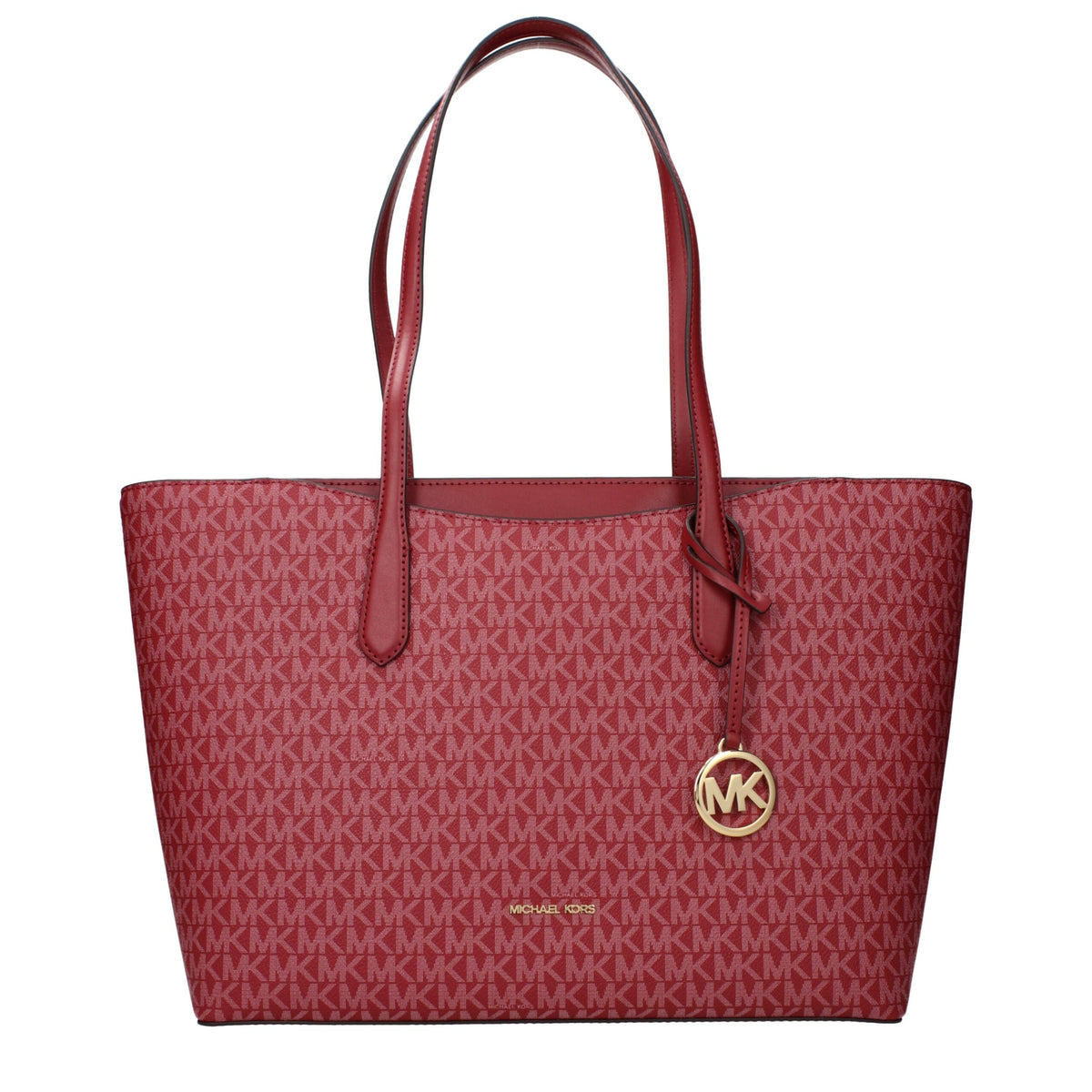 Michael Kors red fabric shoulder bag with sleek design and adjustable strap, perfect for stylish everyday wear.