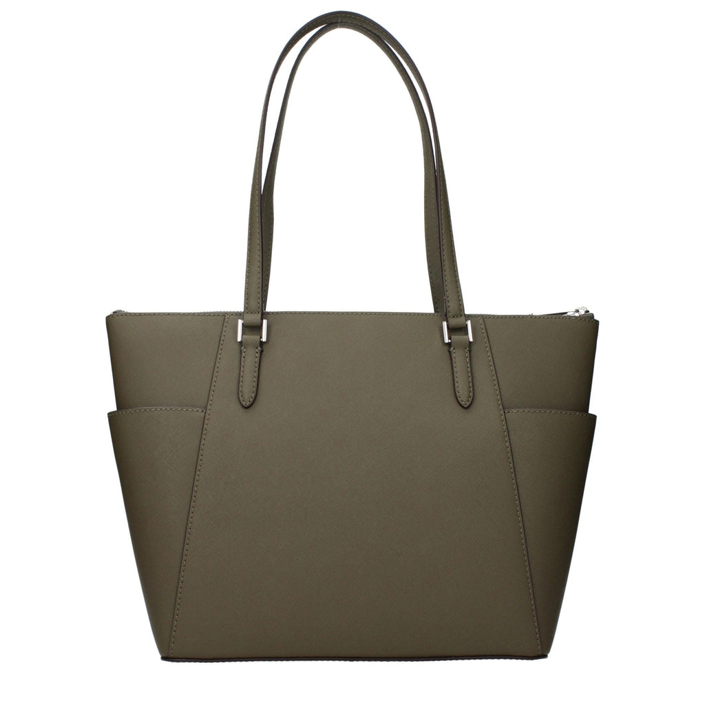Michael Kors green leather shoulder bag with gold hardware, featuring a sleek design and adjustable strap.