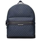 Blue fabric Michael Kors backpack with adjustable straps and zippered compartments, stylish and functional for everyday use.