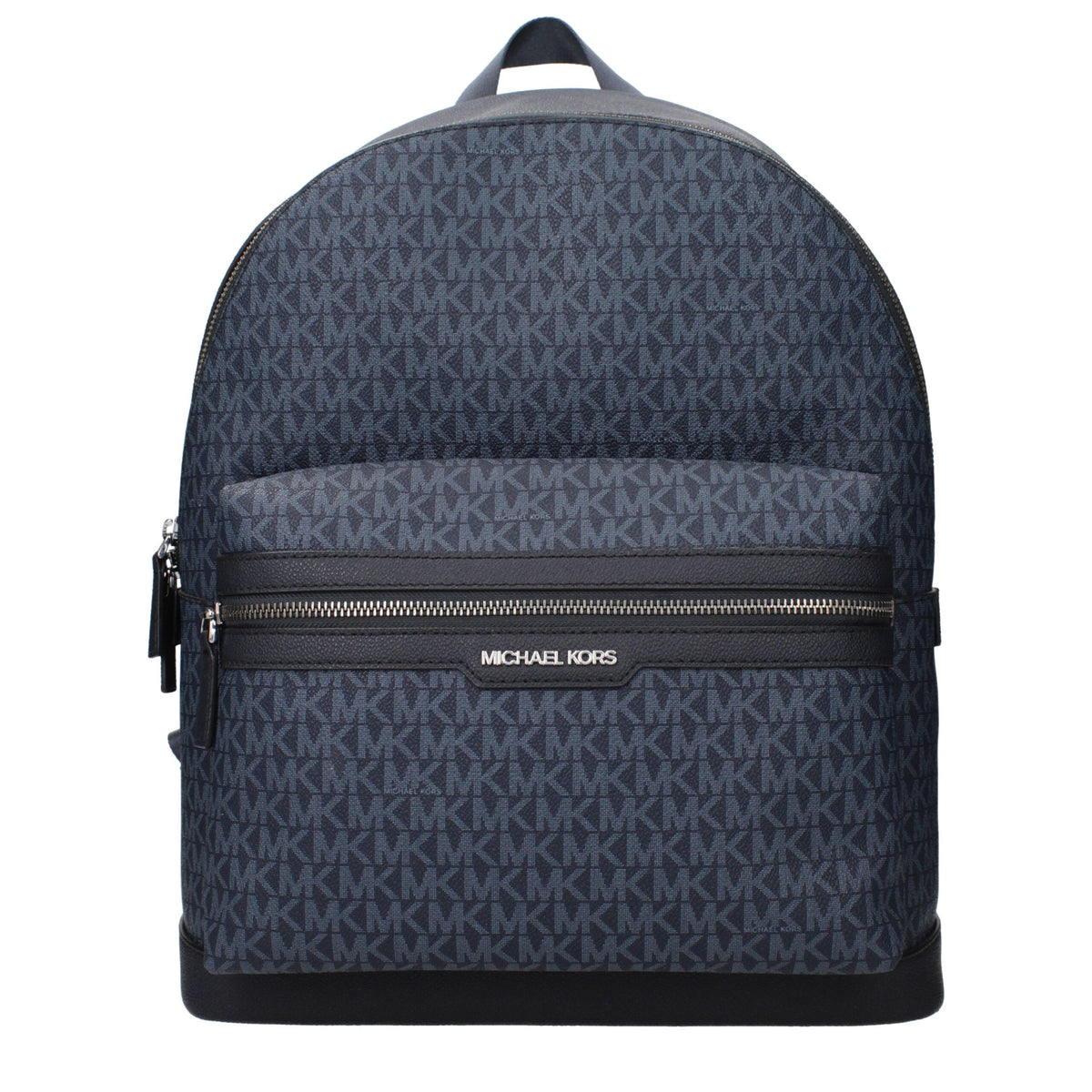 Blue fabric Michael Kors backpack with adjustable straps and zippered compartments, stylish and functional for everyday use.