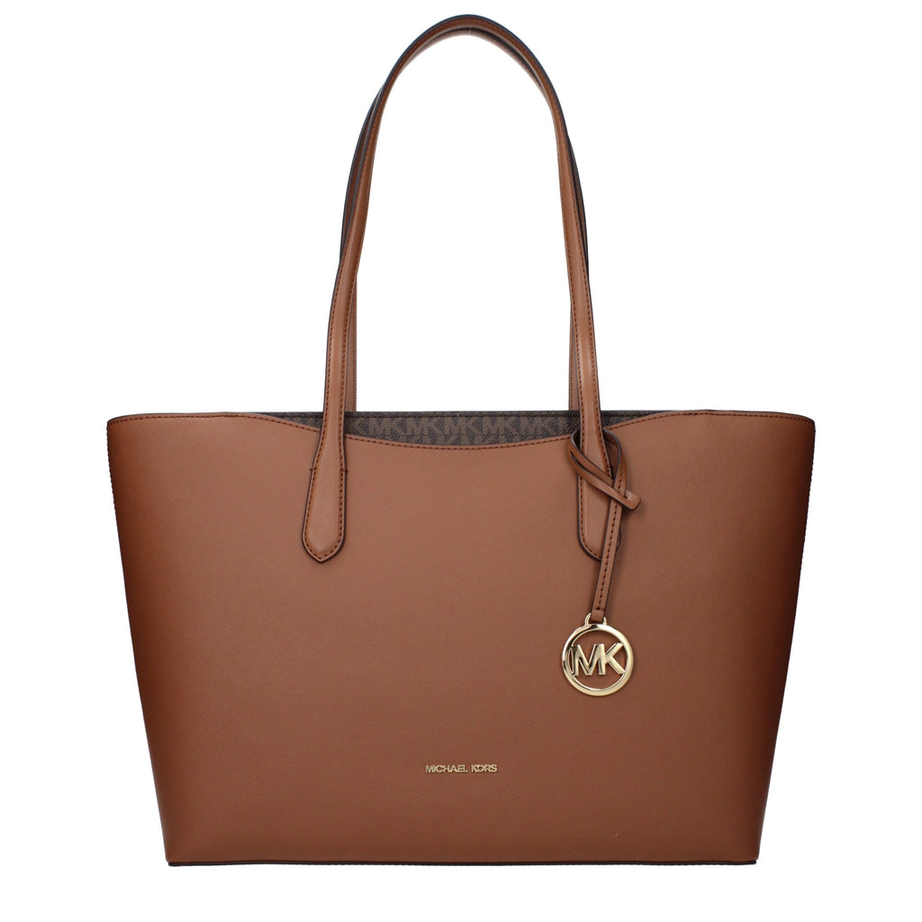 Michael Kors brown leather shoulder bag with gold-tone hardware and adjustable strap, stylish and spacious for everyday use.