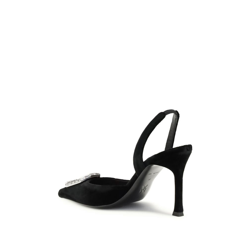 Amina Muaddi Black Calf Leather Bos Taurus High Heel Pumps Amina Muaddi