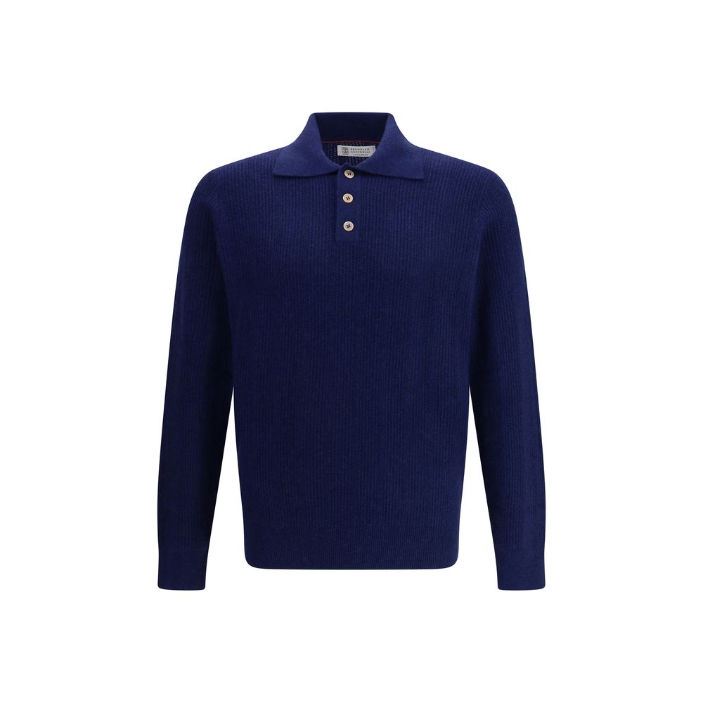 Brunello Cucinelli Blue Cashmere Polo Shirt Brunello Cucinelli