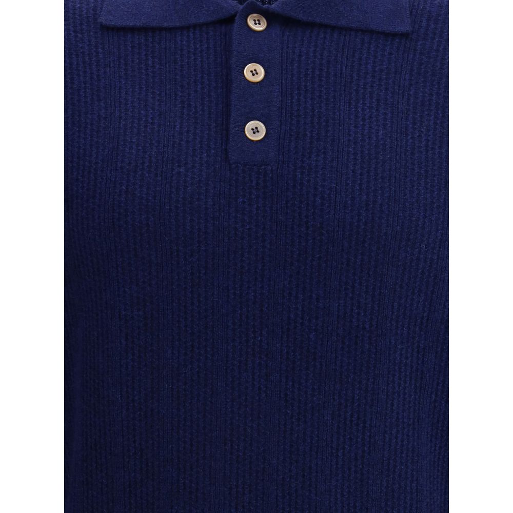Brunello Cucinelli Blue Cashmere Polo Shirt Brunello Cucinelli