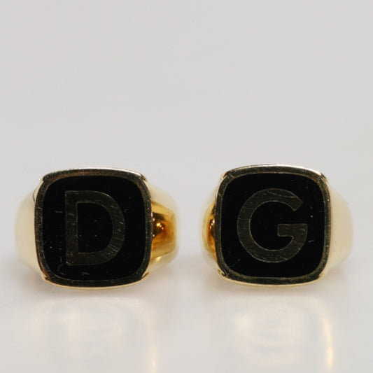 Dolce & Gabbana Gold-Tone Real Brass Black Enamel "DG" Adjustable Rings