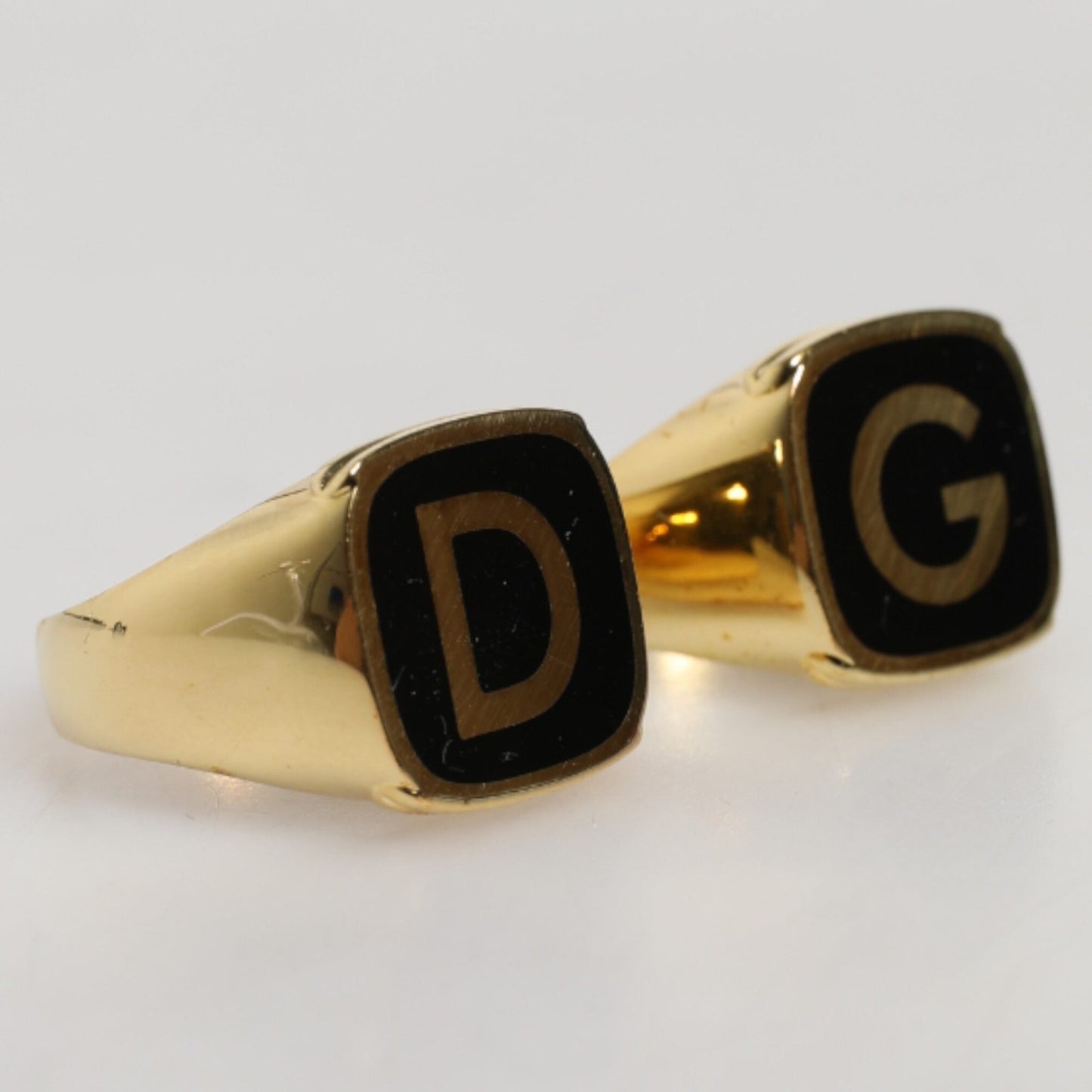 Dolce & Gabbana Gold-Tone Real Brass Black Enamel "DG" Adjustable Rings