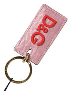 Dolce & Gabbana Pink Calf Leather Logo Metal Ring Men Keychain Keyring