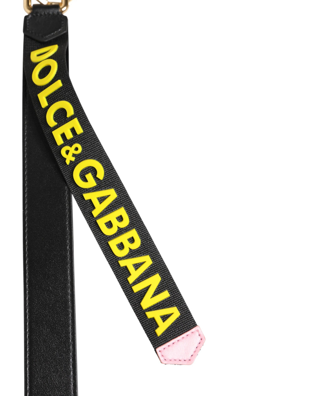 Dolce & Gabbana Black Yellow Logo Letaher Brass Holder Keychain Keyring - Eljoys Fashion 