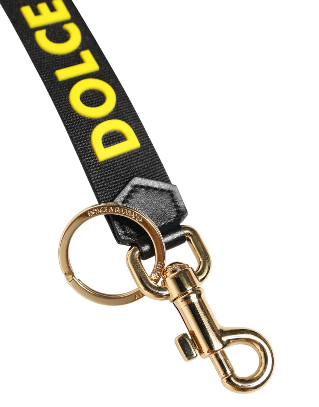 Dolce & Gabbana Black Yellow Logo Letaher Brass Holder Keychain Keyring - Eljoys Fashion 