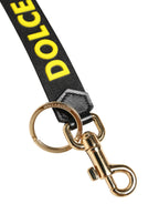 Dolce & Gabbana Black Yellow Logo Letaher Brass Holder Keychain Keyring - Eljoys Fashion 