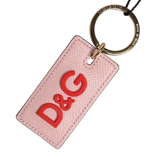 Dolce & Gabbana Pink Calf Leather DG Logo Metal Ring Keychain Keyring