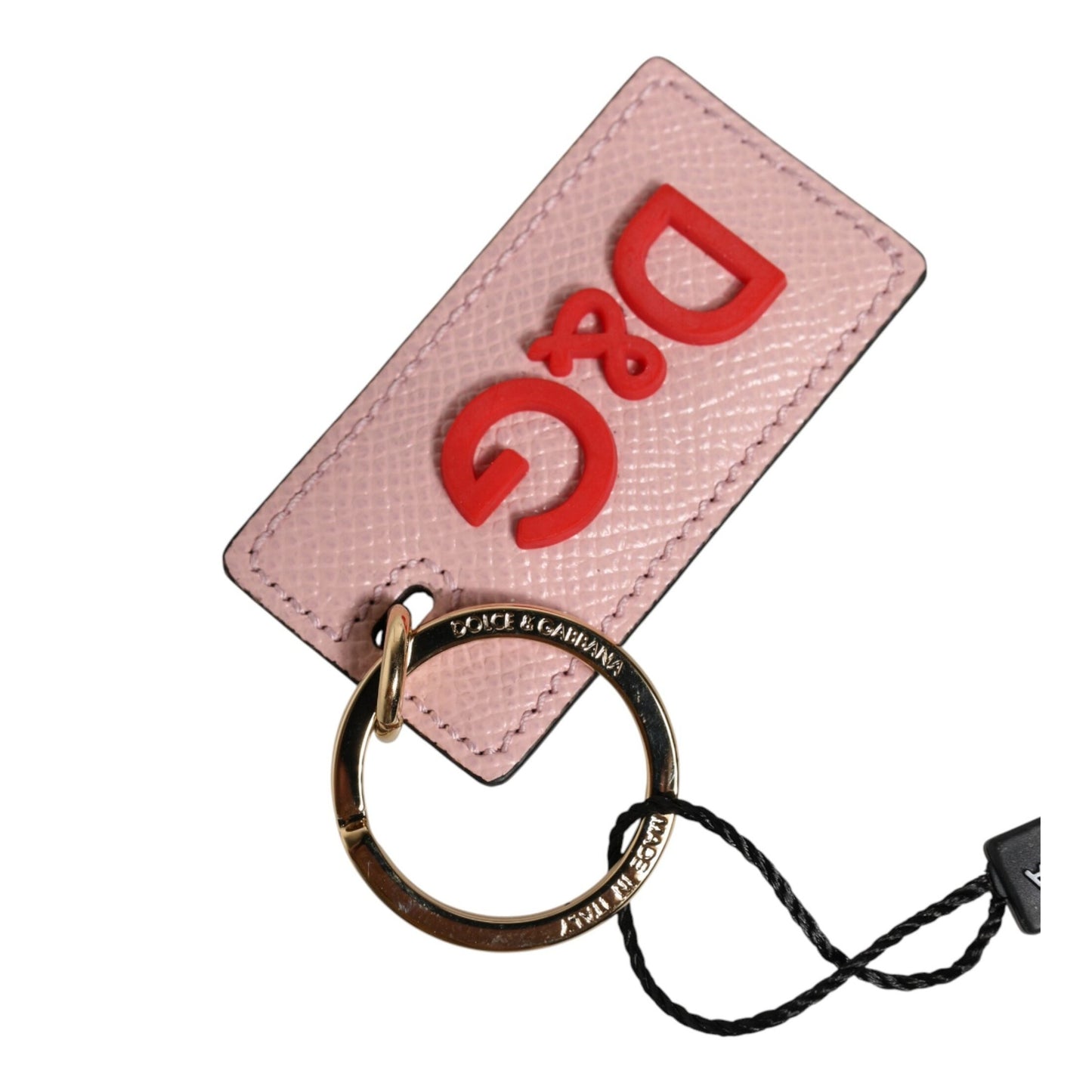 Dolce & Gabbana Pink Calf Leather DG Logo Metal Ring Keychain Keyring