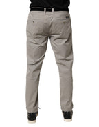 Jeckerson Gray Cotton Stretch Tapered Fit Men Chino Trouser Pants