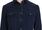 Acht Cotton Blue Corduroy Long Sleeves Shirt Top Blouse