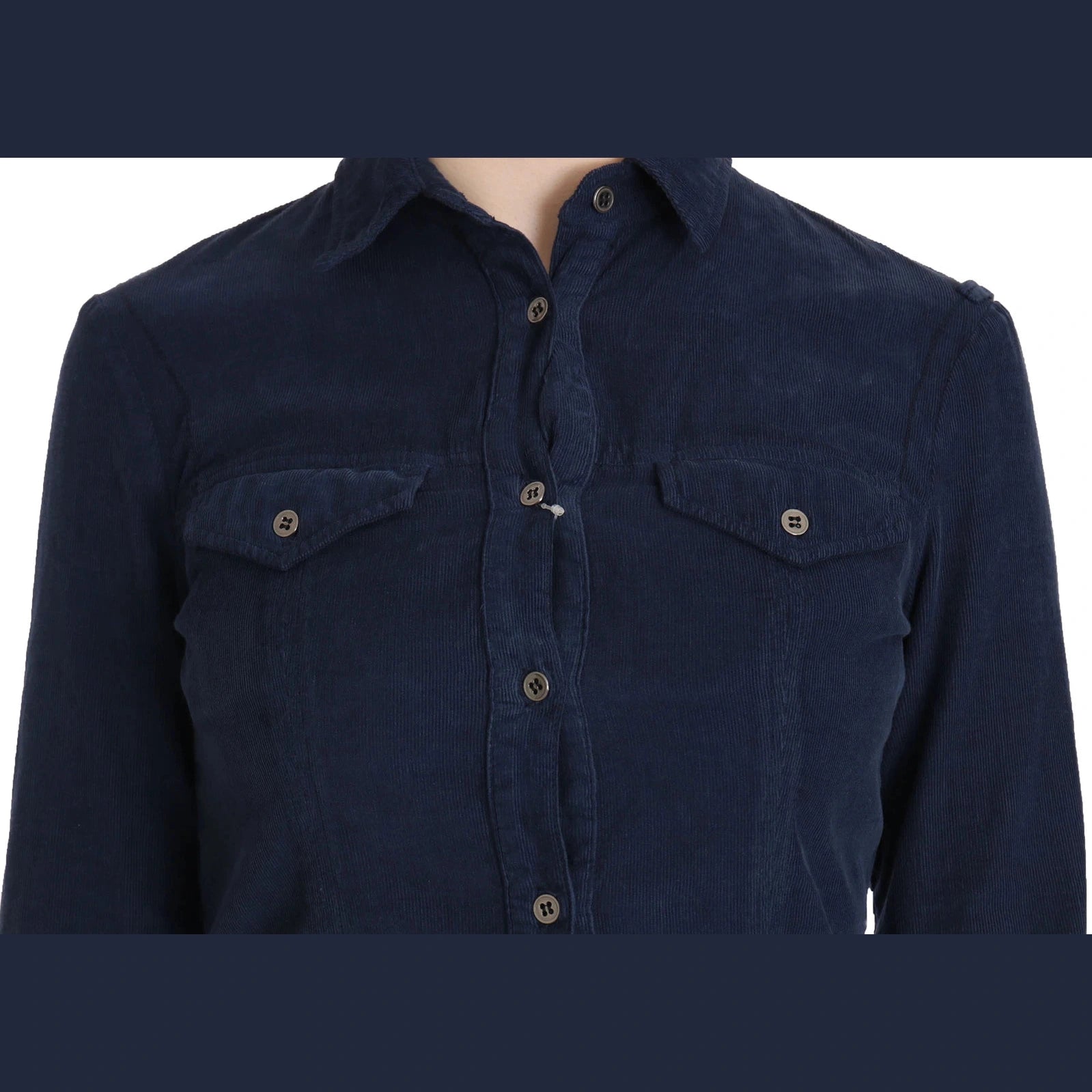 Acht Cotton Blue Corduroy Long Sleeves Shirt Top Blouse