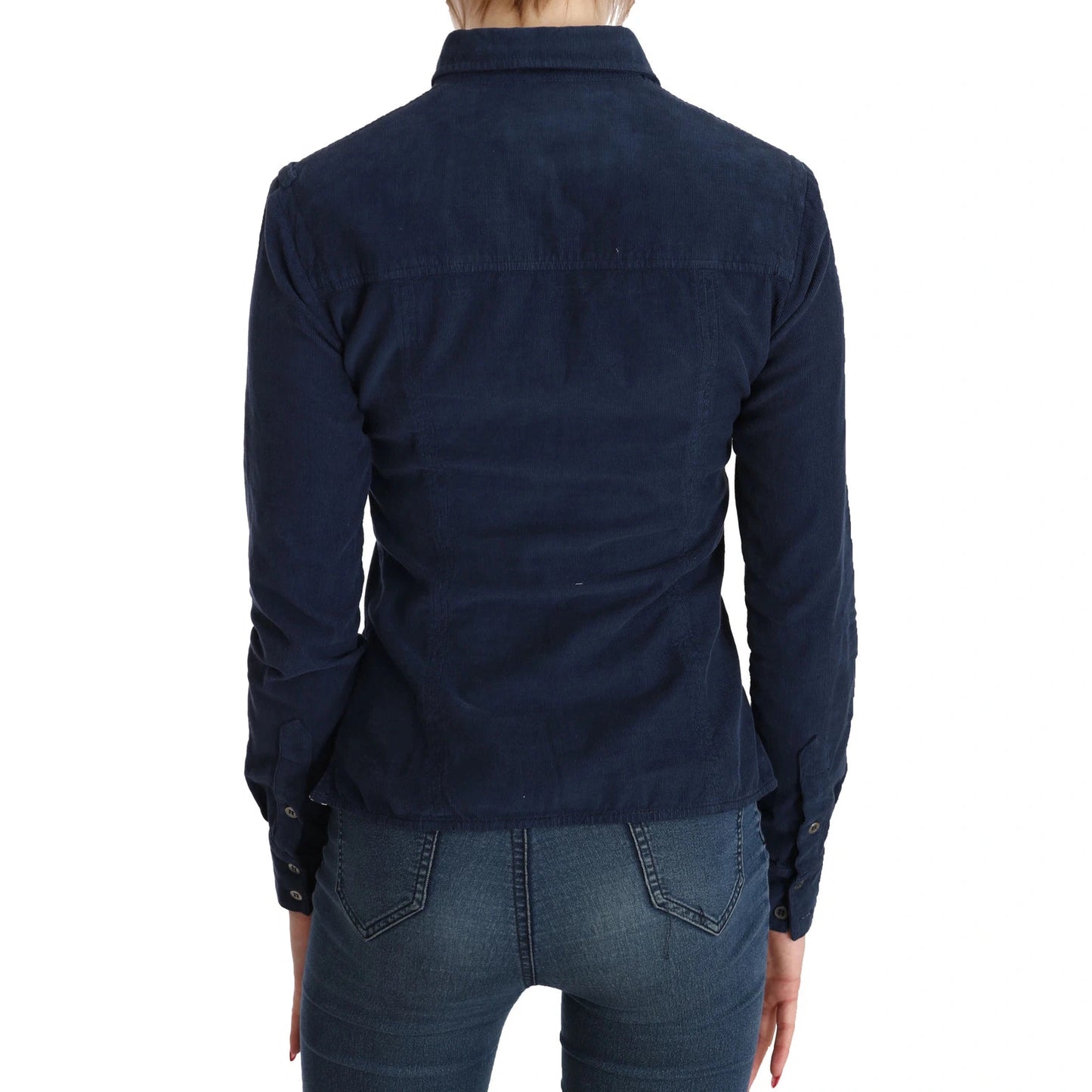 Acht Cotton Blue Corduroy Long Sleeves Shirt Top Blouse