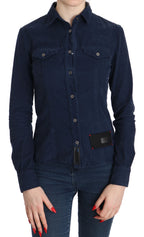 Acht Cotton Blue Corduroy Long Sleeves Shirt Top Blouse