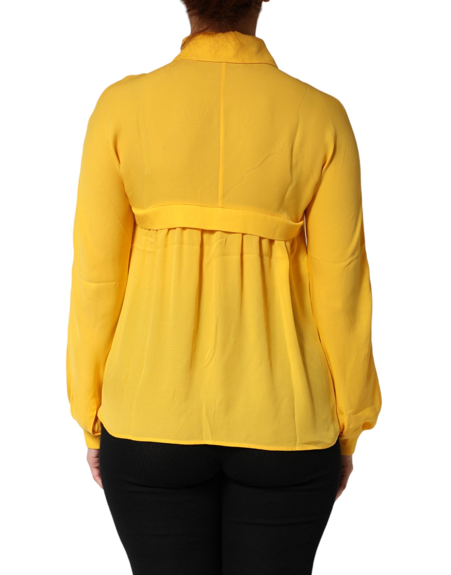 Moschino Couture Yellow Silk Collared Long Sleeves Top