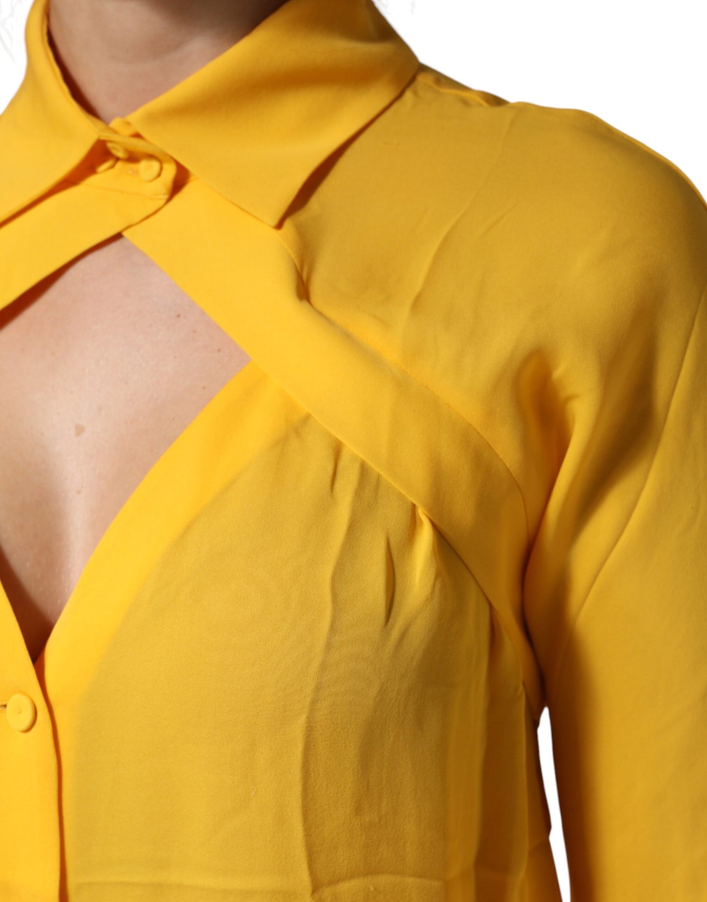 Moschino Couture Yellow Silk Collared Long Sleeves Top