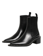 Dolce & Gabbana Black Studded Chelsea Short Ankle Boots Shoes - Eljoys Fashion 
