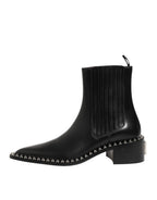 Dolce & Gabbana Black Studded Chelsea Short Ankle Boots Shoes - Eljoys Fashion 