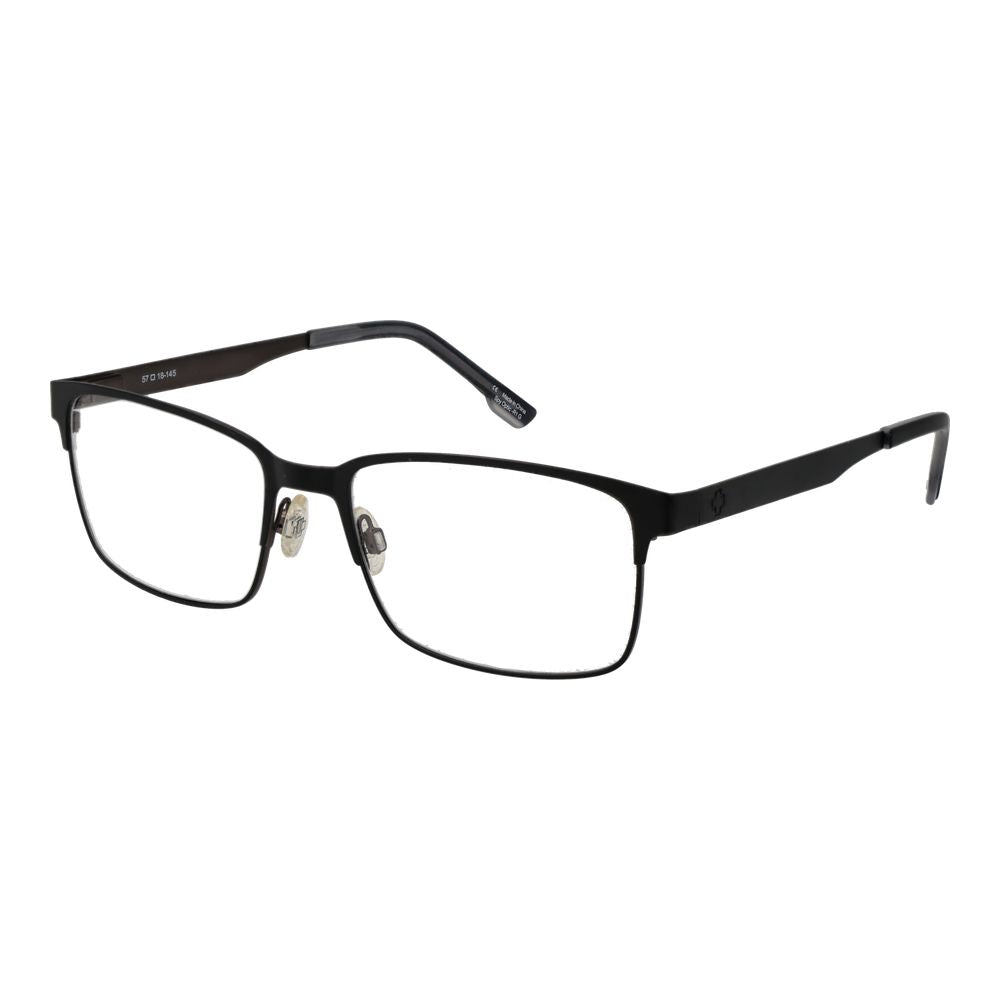 Spy black plastic glasses frames with sleek design and rounded lenses, showcasing modern eyewear style.