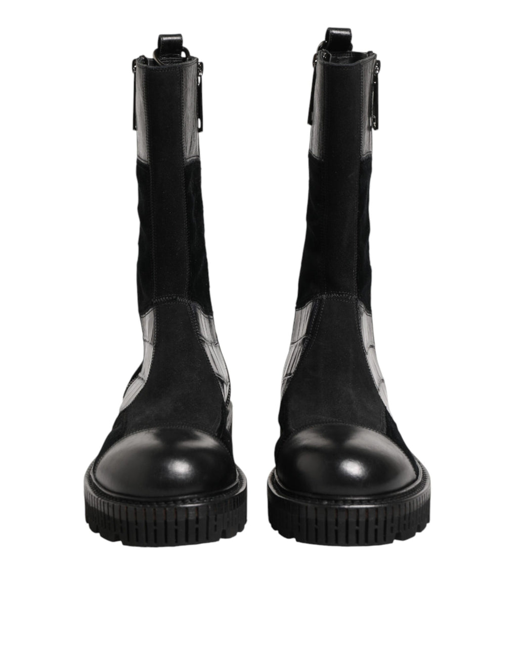 Dolce & Gabbana Black Patchwork Leather Mid Calf Boot  Shoes - Eljoys Fashion 