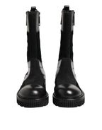 Dolce & Gabbana Black Patchwork Leather Mid Calf Boot  Shoes - Eljoys Fashion 