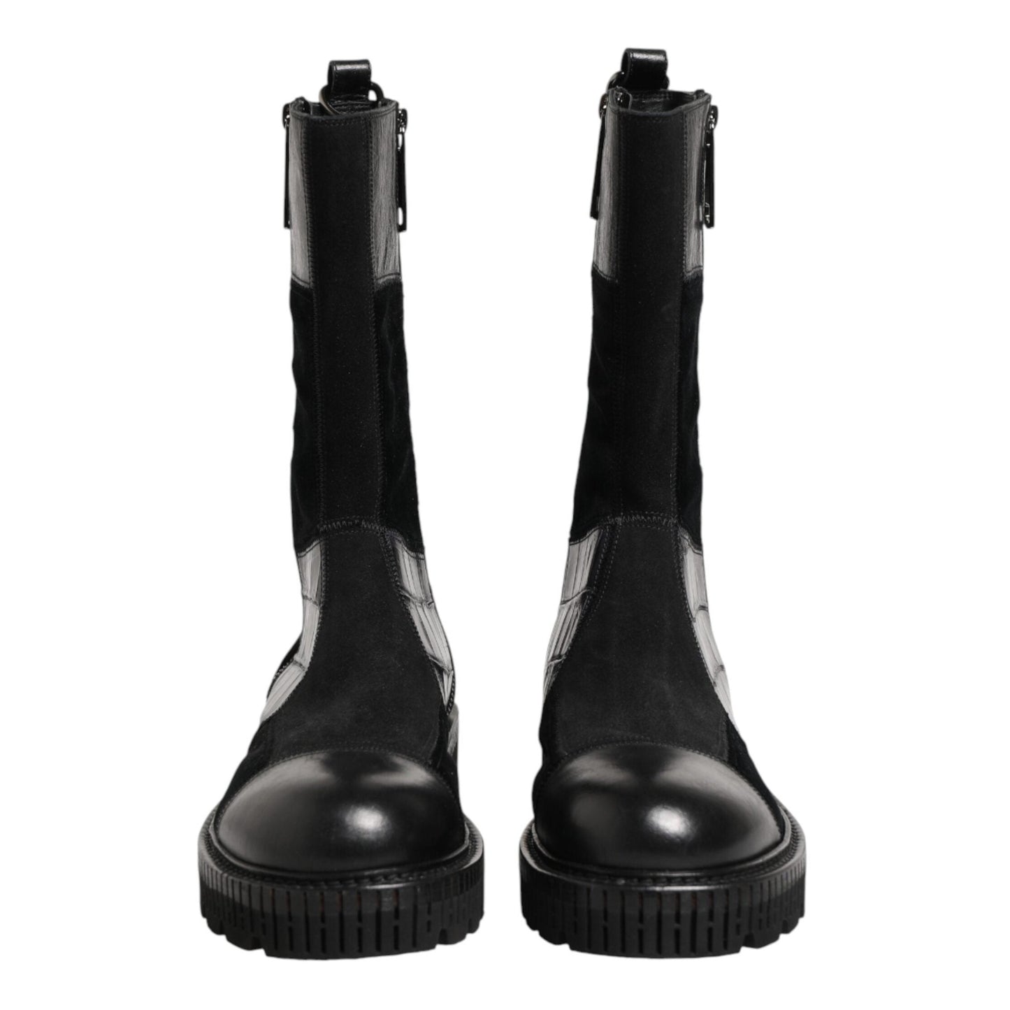 Dolce & Gabbana Black Patchwork Leather Mid Calf Boot Shoes