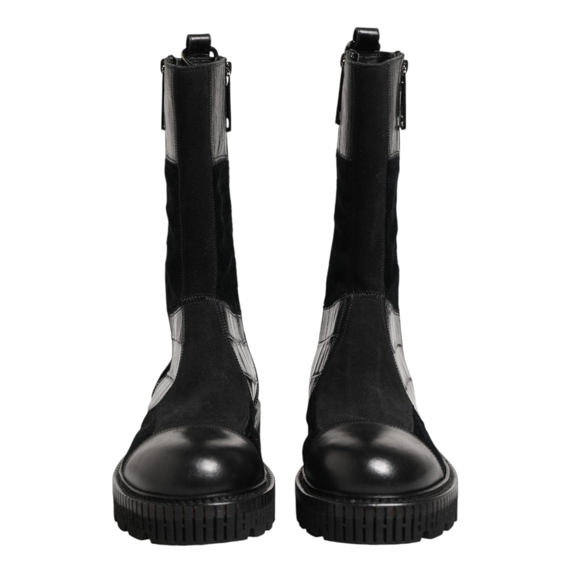 Dolce & Gabbana Black Patchwork Leather Mid Calf Boot Shoes