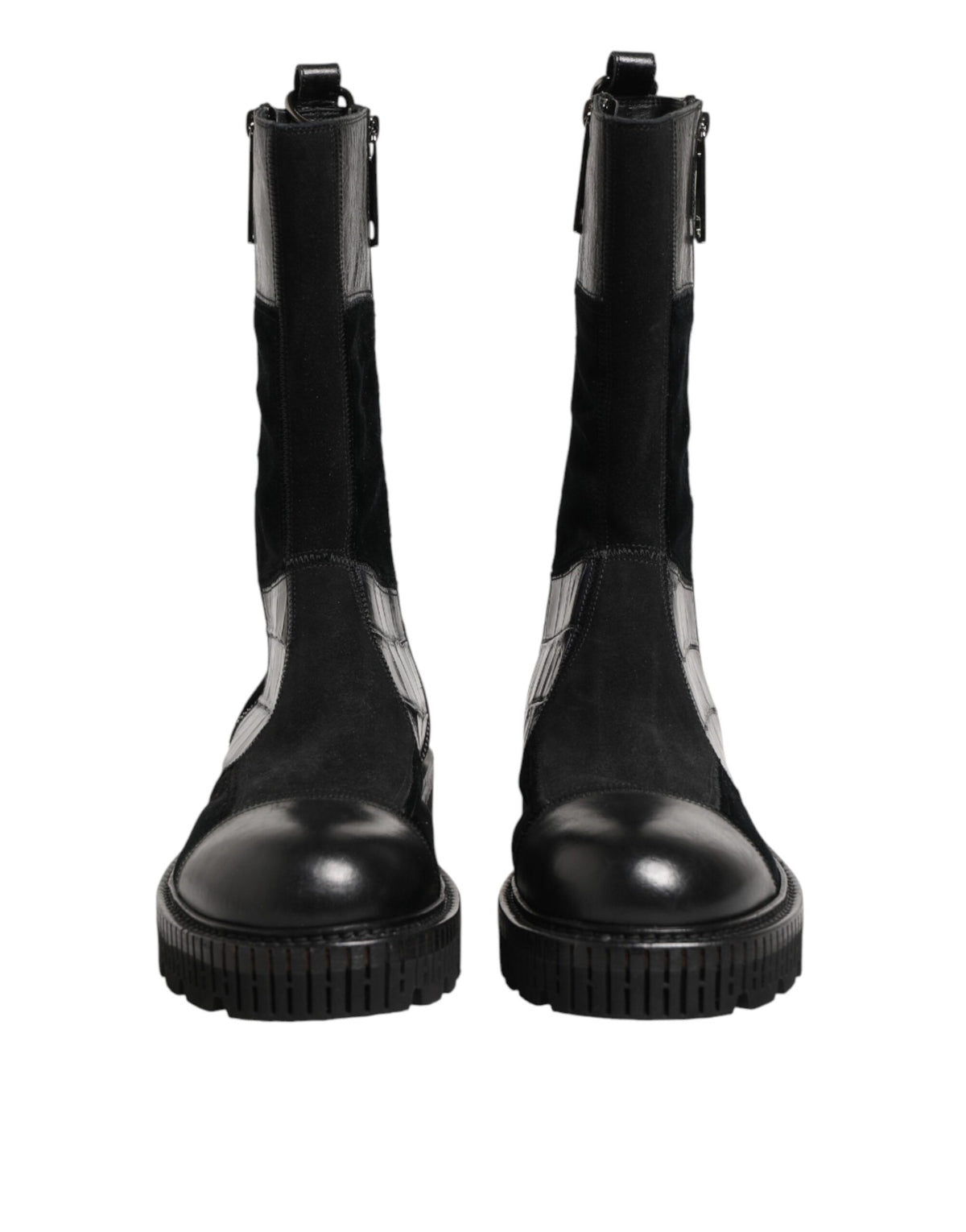 Dolce & Gabbana Black Patchwork Leather Mid Calf Boot  Shoes - Eljoys Fashion 