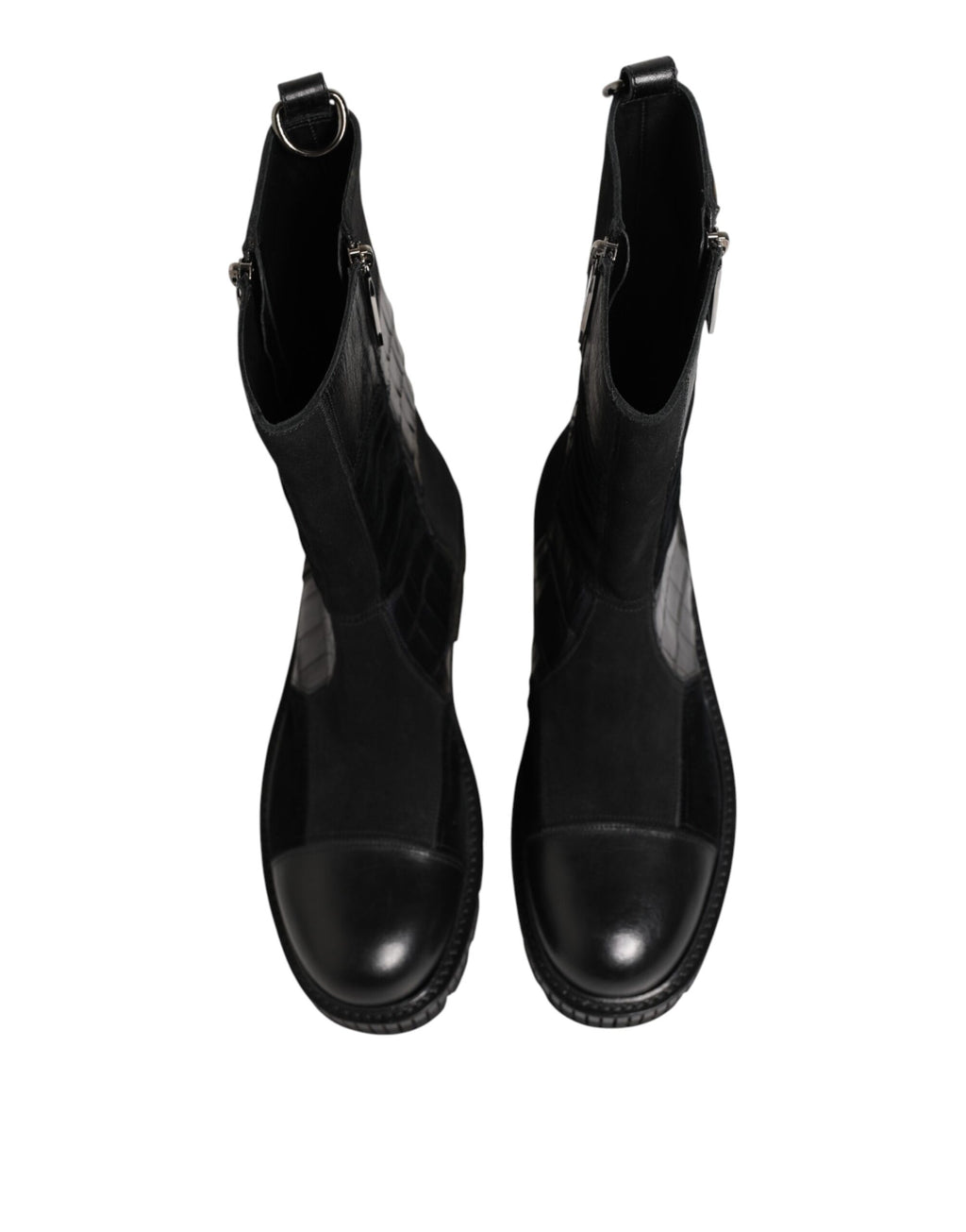 Dolce & Gabbana Black Patchwork Leather Mid Calf Boot  Shoes - Eljoys Fashion 