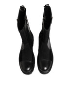 Dolce & Gabbana Black Patchwork Leather Mid Calf Boot  Shoes - Eljoys Fashion 