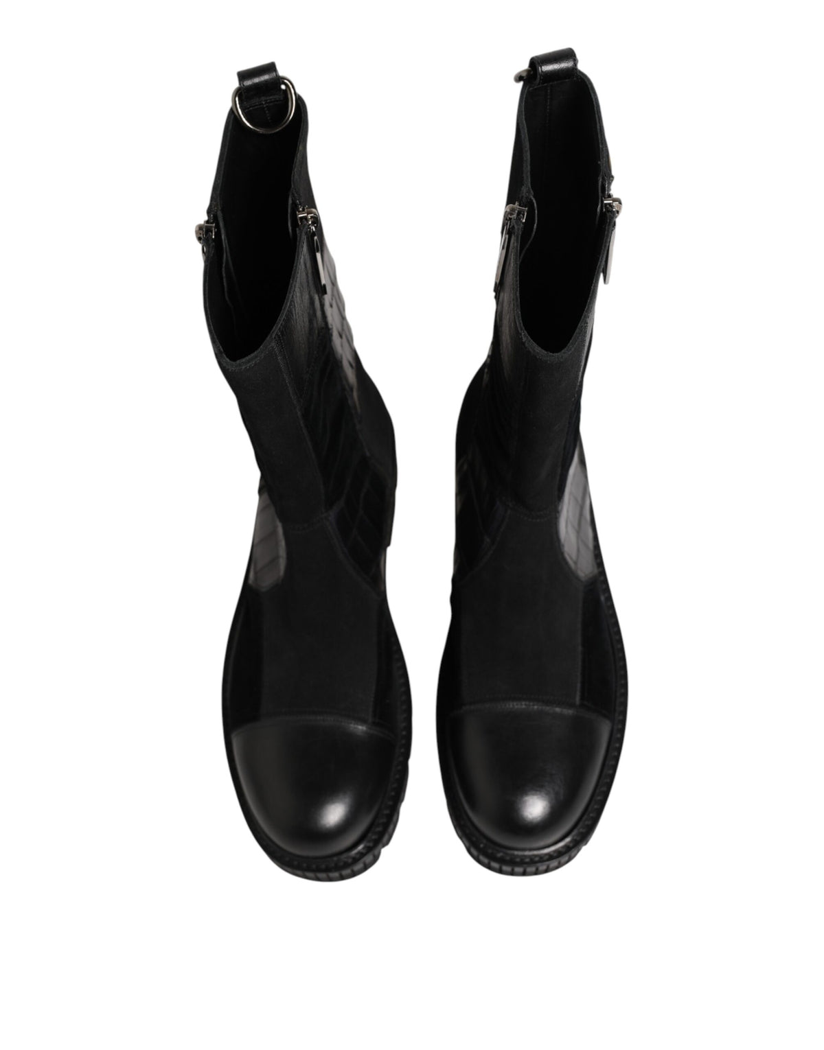 Dolce & Gabbana Black Patchwork Leather Mid Calf Boot  Shoes - Eljoys Fashion 