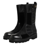 Dolce & Gabbana Black Patchwork Leather Mid Calf Boot  Shoes - Eljoys Fashion 