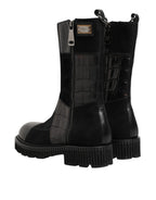 Dolce & Gabbana Black Patchwork Leather Mid Calf Boot  Shoes - Eljoys Fashion 