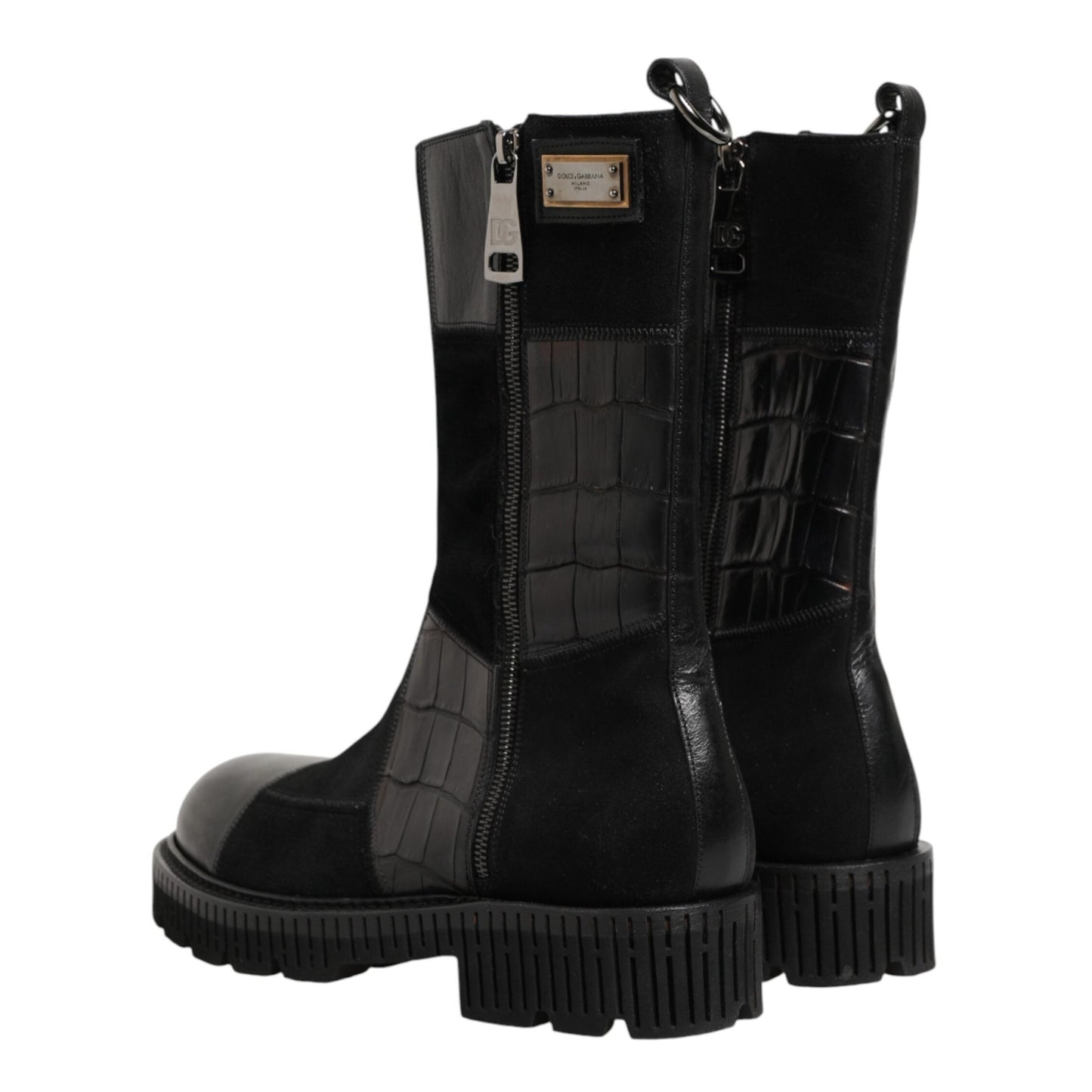 Dolce & Gabbana Black Patchwork Leather Mid Calf Boot Shoes