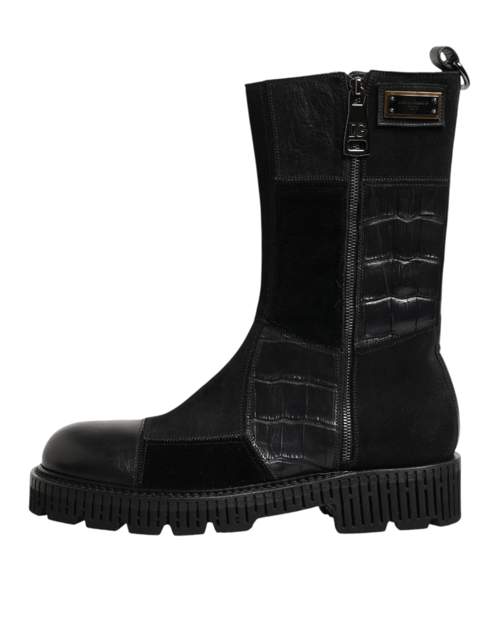 Dolce & Gabbana Black Patchwork Leather Mid Calf Boot  Shoes - Eljoys Fashion 