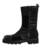 Dolce & Gabbana Black Patchwork Leather Mid Calf Boot  Shoes - Eljoys Fashion 