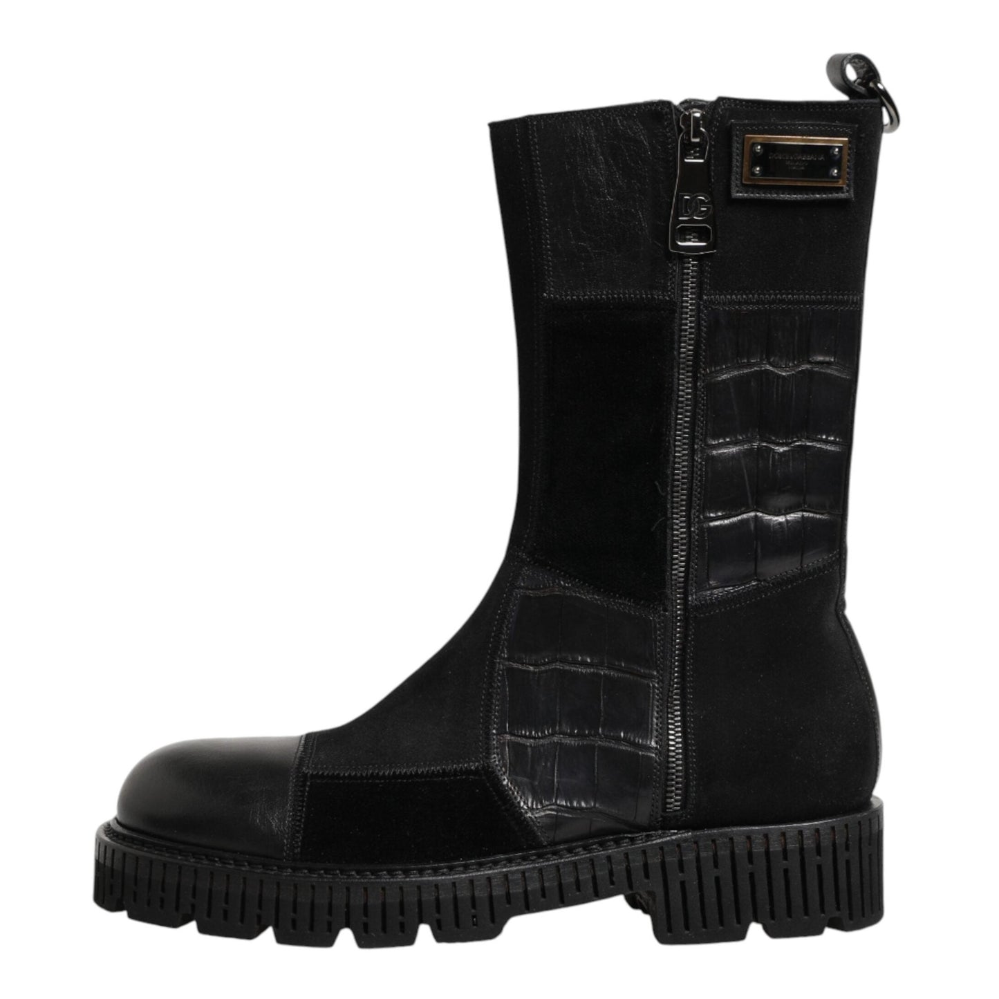 Dolce & Gabbana Black Patchwork Leather Mid Calf Boot Shoes