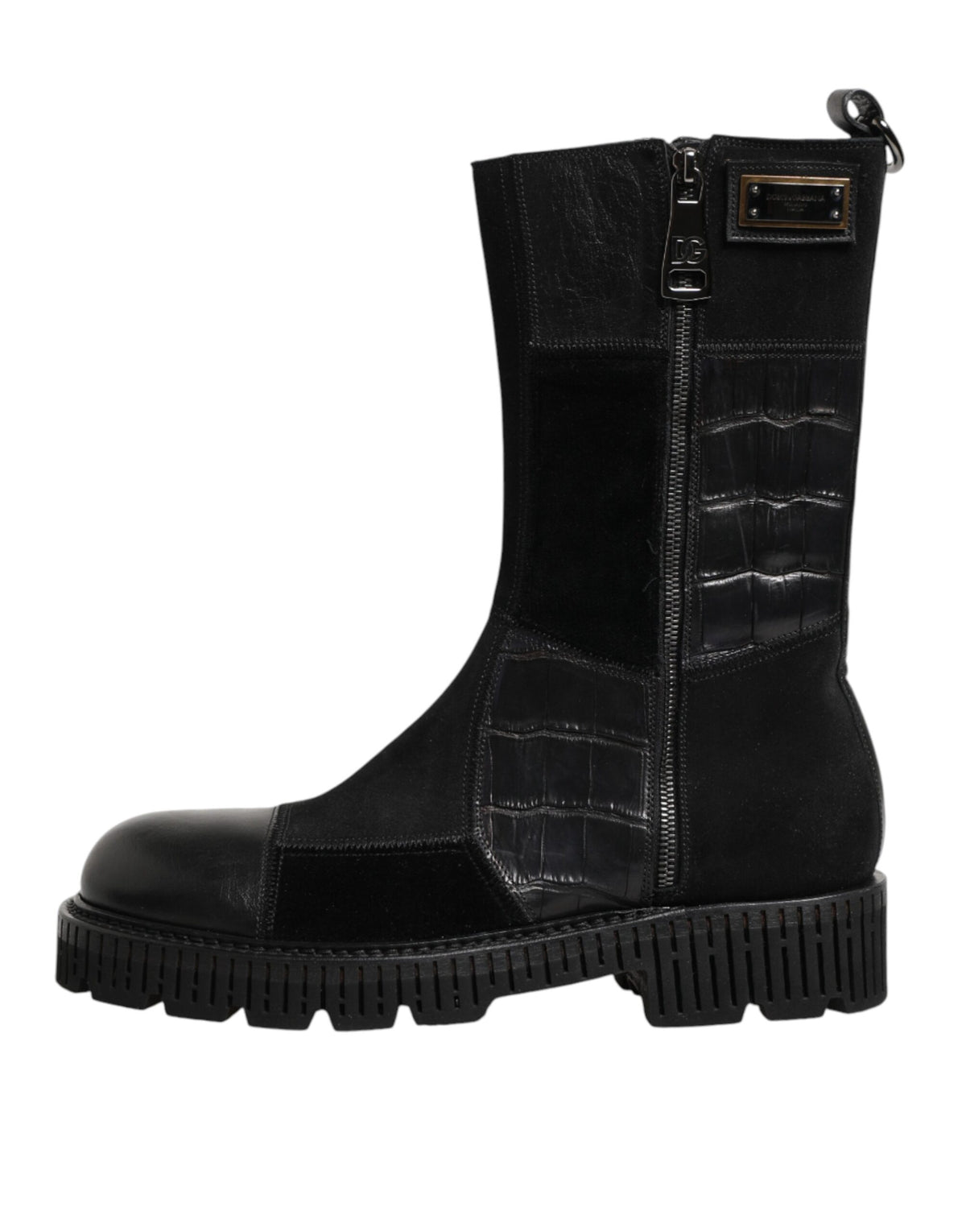Dolce & Gabbana Black Patchwork Leather Mid Calf Boot  Shoes - Eljoys Fashion 