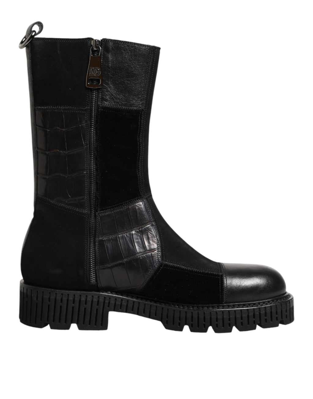 Dolce & Gabbana Black Patchwork Leather Mid Calf Boot  Shoes - Eljoys Fashion 